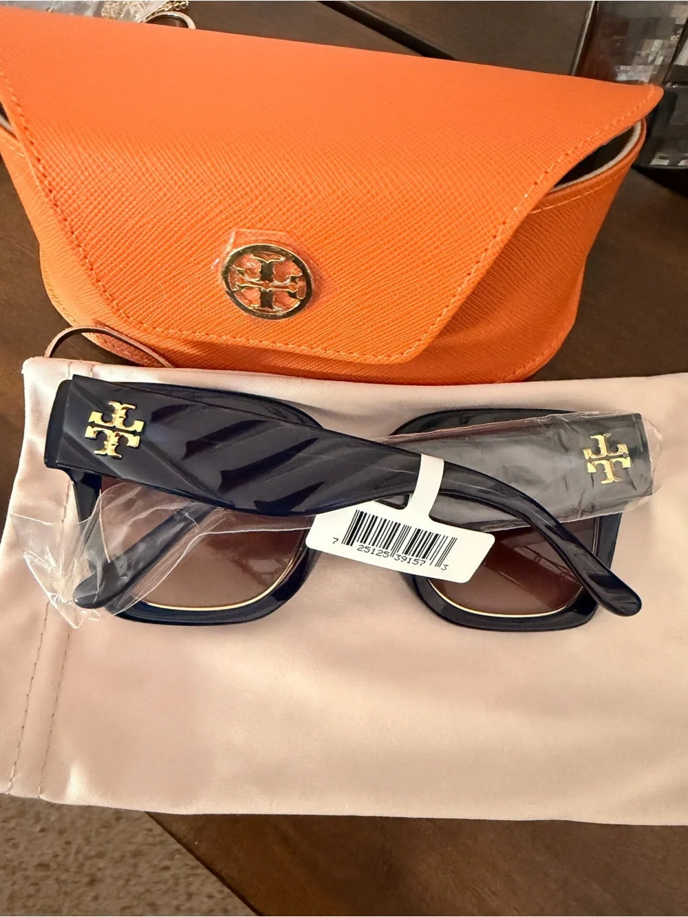 Tory Burch Orange Case with Navy Framed Sunglasses